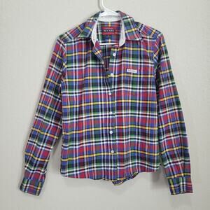 Rockies Plaid Shirt Womens Small Long Sleeve Casual Fall Cotton Colorful